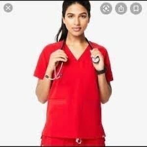FIG Clothing Delmas Oversized-Pocket Scrub Top in Red Large NWT